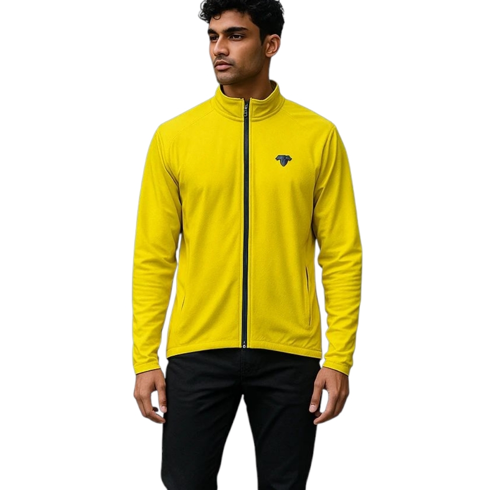 Descente Yellow Grid Fleece Jacket - High Visibility - Athletic Wear - Full Zip